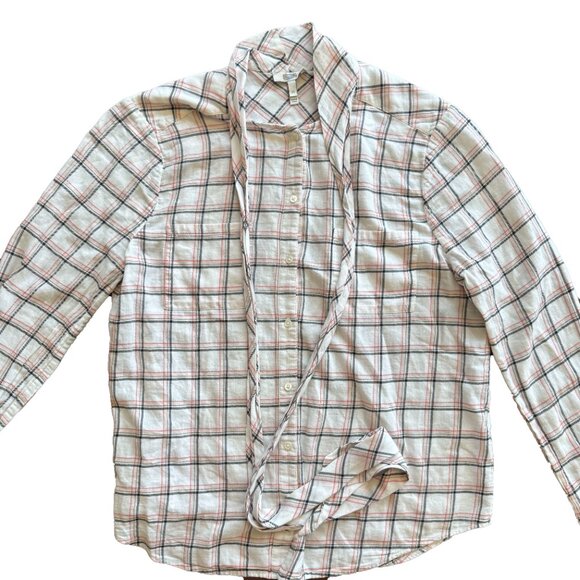 Joie Tie Front Blouse M | Brown Pink Cream Print Bib Collar Long Sleeve Boho Top - Picture 11 of 11